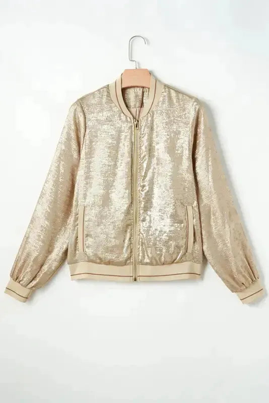 Metallic Zip-up Varsity Jacket-4