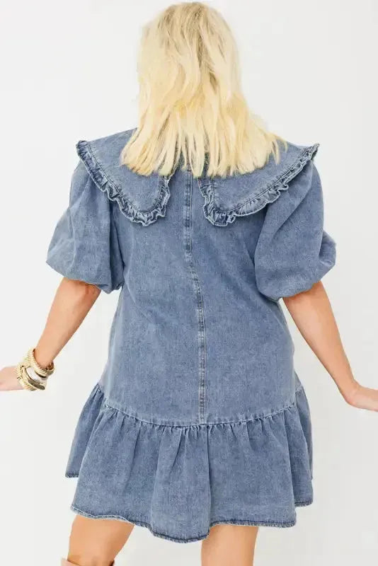 Puff Sleeve Denim Mini Dress-1