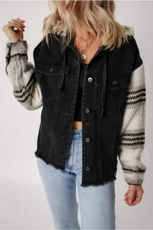 Rebel Plaid Hooded Denim Jacket-0
