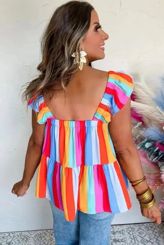 Red Stripe Ruffled Straps Babydoll Tank Top-1