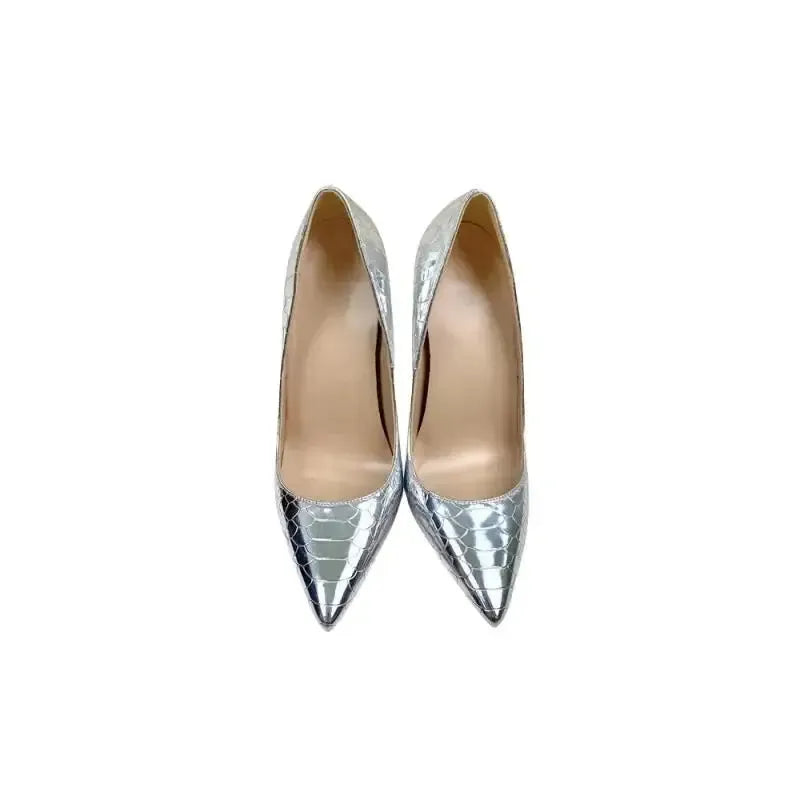 Silver Snake Skin Pattern High Heels Stiletto Shoes-5