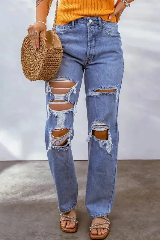 Sky Blue Distressed Boyfriend Jeans