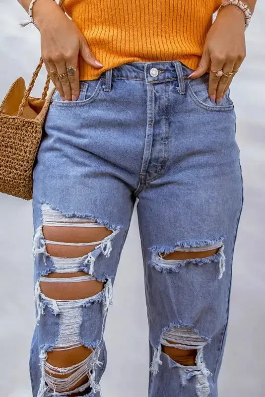 Sky Blue Distressed Boyfriend Jeans