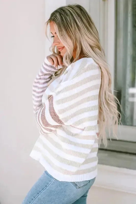 Stripe Blocked Drop Shoulder Slouchy Sweater-2