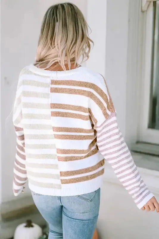 Stripe Blocked Drop Shoulder Slouchy Sweater-1