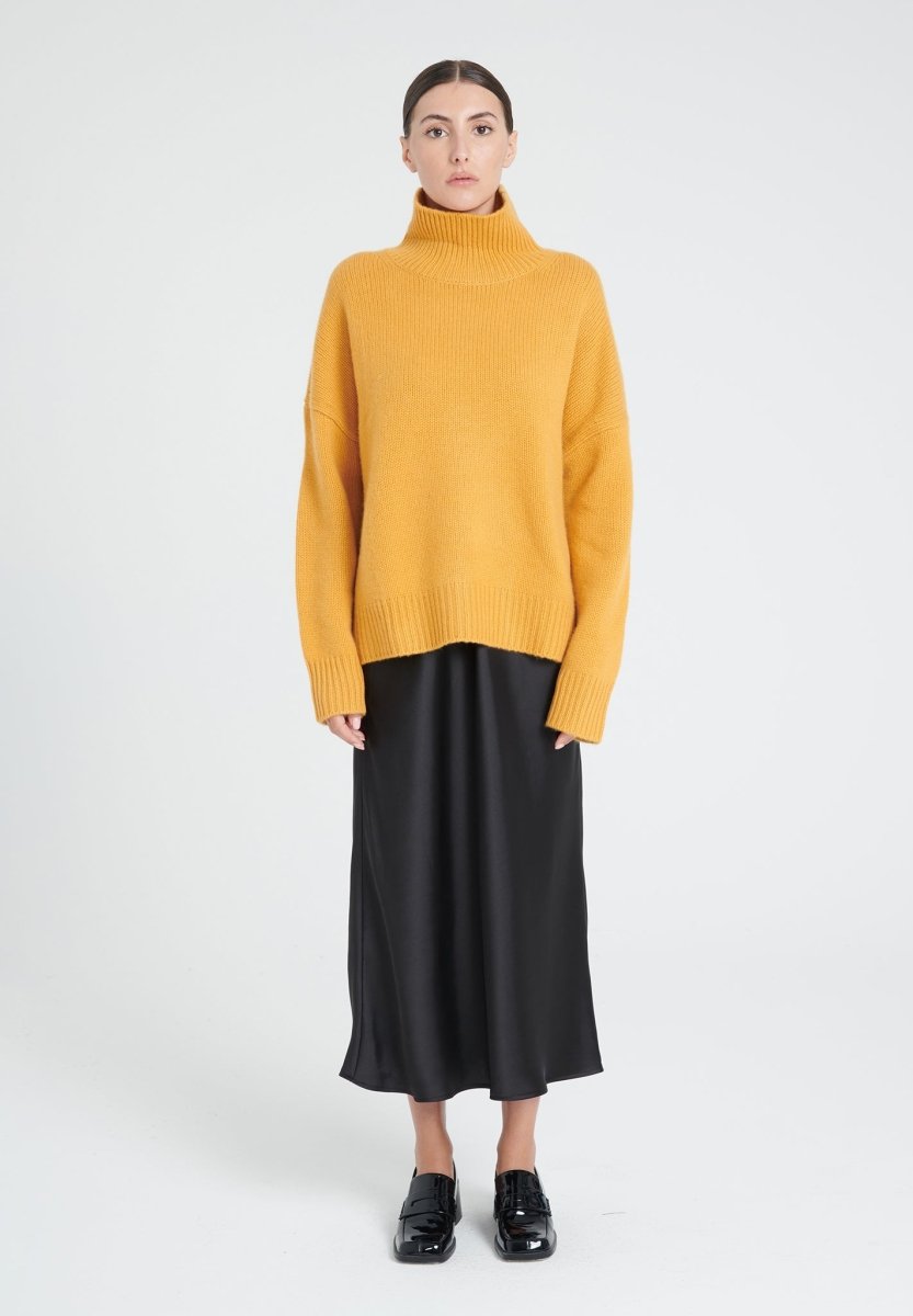 Pull col montant cachemire 10 fils jaune moutarde femme - ZAYA 3-2