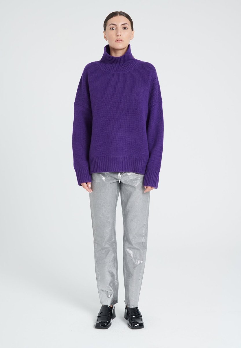 Pull col montant cachemire 10 fils violet femme - ZAYA 3-2