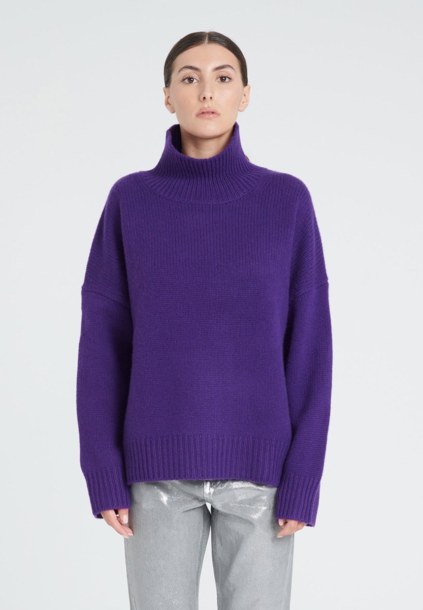 Pull col montant cachemire 10 fils violet femme - ZAYA 3-0