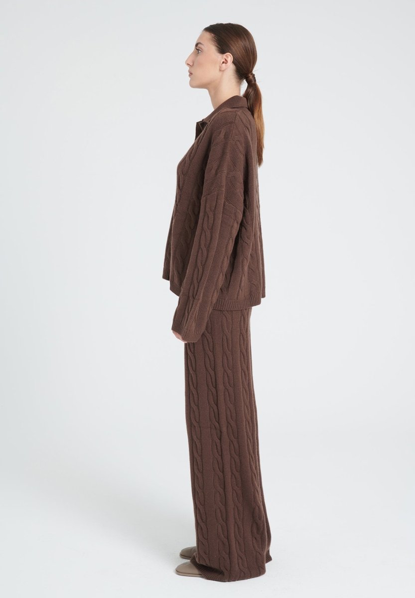 Polo manches longues cachemire 6 fils marron femme - ZAYA 5-1